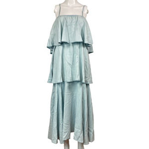 NWT Raey Dress Womens Sz US 4 UK 6 Blue Tiered‎ Layered Ruffle Maxi
